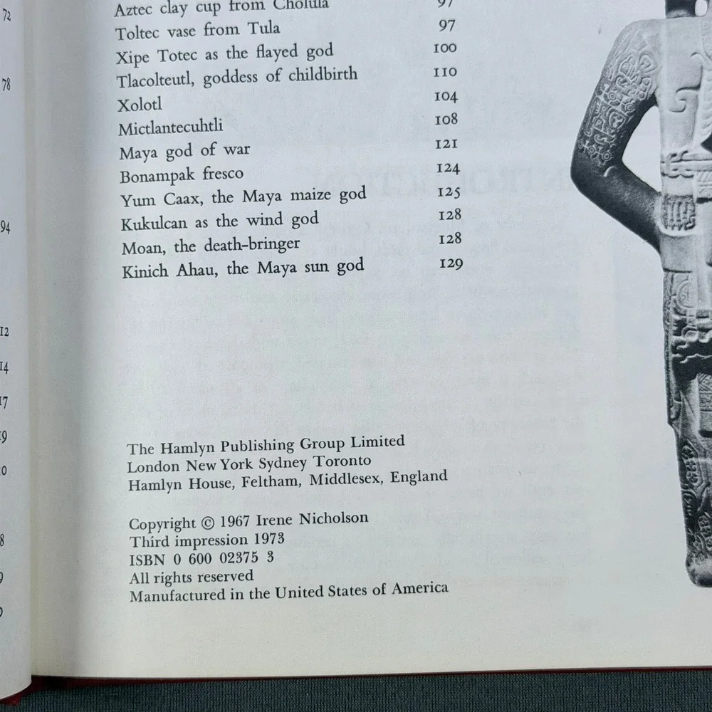 Irene Nicholson Mexican and Central American Mythology Hardcover 1973 History